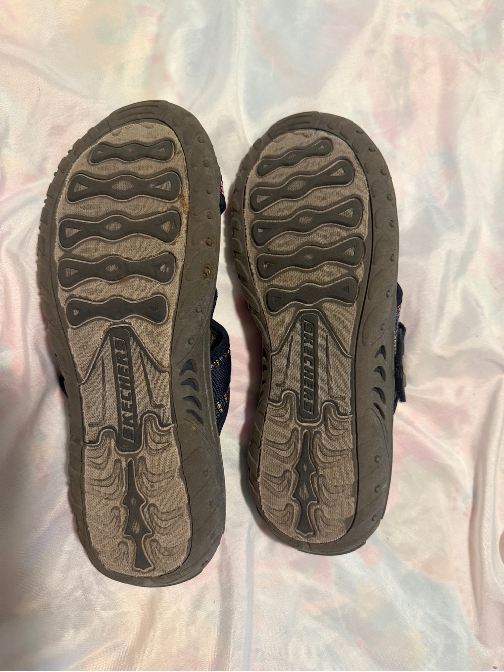 Skechers Navy Slide Sandals with Multicolor Trim - Picture 2 of 3